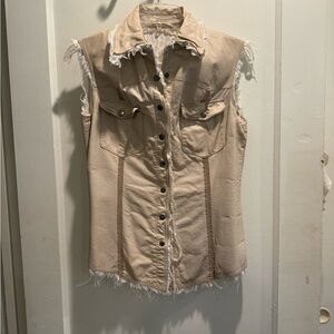 Jakett Sleeveless Frayed 100% Leather Vest with 100% cotton liner